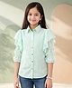 ISHTI Georgette Woven Three Fourth Puffed Sleeves Floral Printed Shirt - Light Green