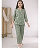 ISHTI Cotton Blend Woven Three Fourth Sleeves Floral Embroidered Kurti Style Top & Pants Set - Green