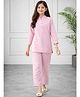 ISHTI Cotton Blend Woven Three Fourth Sleeves Floral Embroidered Kurti Style Top & Pants Set - Pink