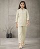 ISHTI Cotton Blend Woven Three Fourth Sleeves Floral Embroidered Kurti Style Top & Pants Set - Pista