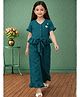 ISHTI Cotton Blend Woven Half Sleeves Floral Applique Detailed Top & Pants Set - Dark Blue