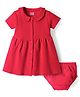 Babyhug Waffle Knit Half Sleeves Solid Textured Frock With Bloomer - Red