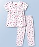 Babyhug Cotton Knit Half Sleeves Top & Pyjama Co-ords Night Suit With Floral Print - White