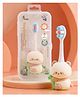 R For Rabbit Tiny Smiles Panda Kids Toothbrush, Ultra Soft PBT Bristles, BPA Free, Self-Standing with Travel Case Beige