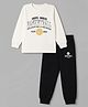 Primo Gino 100% Cotton Knit Full Sleeves T-Shirts & Pyjama Night Suit With Text Print - Off White