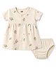 Rabbit Cotton Knit Frocks with Bloomer/Short Half Sleeves Round Neck Floral Print L Beige 12-18 Months
