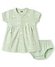 Rabbit Cotton Knit Frocks with Bloomer/Short Half Sleeves Round Neck Floral Print Light Green 3-6 Months