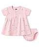 Rabbit Cotton Knit Frocks with Bloomer Half Sleeves Round Neck Flower Pink 3-6 Months