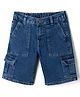Pine Kids Woven Above Knee Length Denim Shorts With Cargo Pockets - Navy Blue