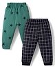 Pink Rabbit Interlock Knit Full Length Star & Checks Printed Lounge Pants Pack Of 2 - Green & Black
