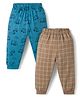 Pink Rabbit Interlock Knit Vehicles & Checks Printed Lounge Pants Pack Of 2 - Blue & Beige