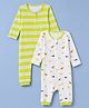 Babyhug 100% Cotton Interlock Knit Full Sleeves Striped Romper with Dino Print Pack Of 2 - Neon Green & White
