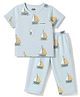 Pink Rabbit Sinker Knit Half Sleeves Nautical Theme Printed Co-Ords T-Shirt & Pyjama Night Suit - Light Blue