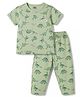Pink Rabbit Sinker Knit Half Sleeves Dino Printed Co-Ords T-Shirt & Pyjama Night Suit - Green