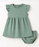 Babyhug Interlock Knit Frill Sleeves Polka Dot Printed Frock with Bloomer - Green