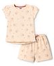 Pink Rabbit Interlock Knit Half Sleeves Bunny & Floral Printed Co-Ords T-Shirt & Shorts Set - Beige