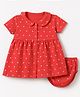 Babyhug Cotton Frocks and Bloomer with Half Sleeves and Polka Dots Print - Red