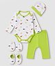 Babyhug 100% Cotton Interlock Knit Full Sleeves Animal Printed Onesies with Leggings & Cap Mittens and Booties - Light Green