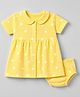 Babyhug Interlock Knit Frock with Bloomer with Half Sleeves and Star Print in Yellow