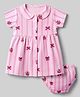 Babyhug Interlock Knit Knee Length Half Sleeves Frock with Bloomer and Cherry Print in Pink