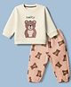ToffyHouse Fleece Knit Full Sleeves Sweatshirt & Joggers Set with Bear Print - Cream
