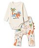 Babyhug 100% Cotton Interlock Knit Dino Printed Onesie With Leggings - Offwhite