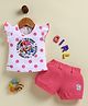 Annie Kids Sinker Knit Mickey & Friends Featuring Frill Sleeves Polka Dots Minnie Mouse & Daisy Duck Printed Top & Shorts Set - Pink