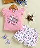 Annie Kids Sinker Knit Disney Bambi Featuring Frill Sleeves Thumper Printed Top & Shorts Set - Peach