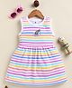 Annie Kids Sinker Knit Sleeveless Striped Rainbow & Girl Text Patch Detailed Dress - Multi Colour