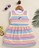 Annie Kids Sinker Knit Sleeveless Striped Rainbow & Girl Text Patch Detailed Dress - Multi Colour