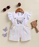 Annie Kids Jacquard Knit  Striped & Floral Printed Butterfly Embroidered Jumpsuit With Half Frill Sleeves Solid Top - Pink