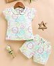 Annie Kids Sinker Knit Half Sleeves Smiley & Heart Printed  Coordinating Top & Shorts Set - Lemon