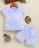 Annie Kids Sinker Knit Half Sleeves Smiley & Heart Printed  Coordinating Top & Shorts Set - Sky Blue