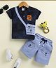 UNO KIDS Lycra Knit Half Sleeves Skate All Day Text Patch Detailed Tee & Shorts Set - Navy Blue