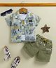 UNO KIDS Lycra Knit Half Sleeves Tropical Theme Printed Shirt & Shorts Set With Inner Tee - Green