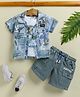 UNO KIDS Lycra Knit Half Sleeves Tropical Theme Printed Shirt & Shorts Set With Inner Tee - Grey