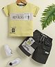 UNO KIDS Lycra Knit Half Sleeves Bioage Text Printed Patch Detailed Tee & Shorts Set - Lemon