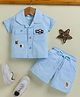UNO KIDS Cotton Knit Half Sleeves Teddy Bear Applique Detailed Shirt & Shorts Set - Sky Blue
