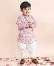 Polka Tots Cotton Woven Full Sleeves Animal & Trees Printed Angrakha Kurta & Dhoti Set - White