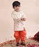 Polka Tots Cotton Woven Full Sleeves Floral Printed Angrakha Kurta & Dhoti Set - White & Orange