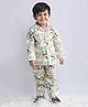 Polka Tots Cotton Woven Full Sleeves Panda & Rainbow Printed Coordinating Shirt & Pajama Night Suit - Light Green