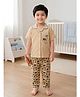 Polka Tots Cotton Woven Half Sleeves Elephant Printed Shirt & Pajama Night Suit - Light Brown