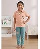 Polka Tots Cotton Woven Half Sleeves Dog Printed Shirt & Pajama Night Suit - Peach & Blue