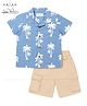 Arias Cotton Woven Half Sleeves Shirt & Cargo Pockets Shorts Set With Floral Print - Blue