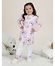 Polka Tots Cotton Woven Full Sleeves Panda & Rainbow Printed Kurta & Pajama Night Suit - Pink & White