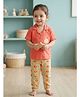 Polka Tots Cotton Woven Half Sleeves Elephant Printed Shirt & Pajama Night Suit - Carrot Red & Beige