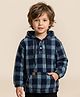 Polka Tots Cotton Woven Full Sleeves Checked Hooded Shirt - Blue