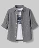 Pine Kids 100% Cotton Woven Full Sleeves Checks Shirt With Text Printed Tank T-Shirt - Black