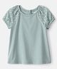 OshKosh B'gosh Cotton Woven Raglan Half Sleeves Floral Embroidered Top - Light Green