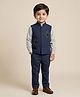 Rikidoos Cotton Woven Full Sleeve 3 Piece Party Suit With Embellished Floral Detailing - Navy Blue & Light Grey